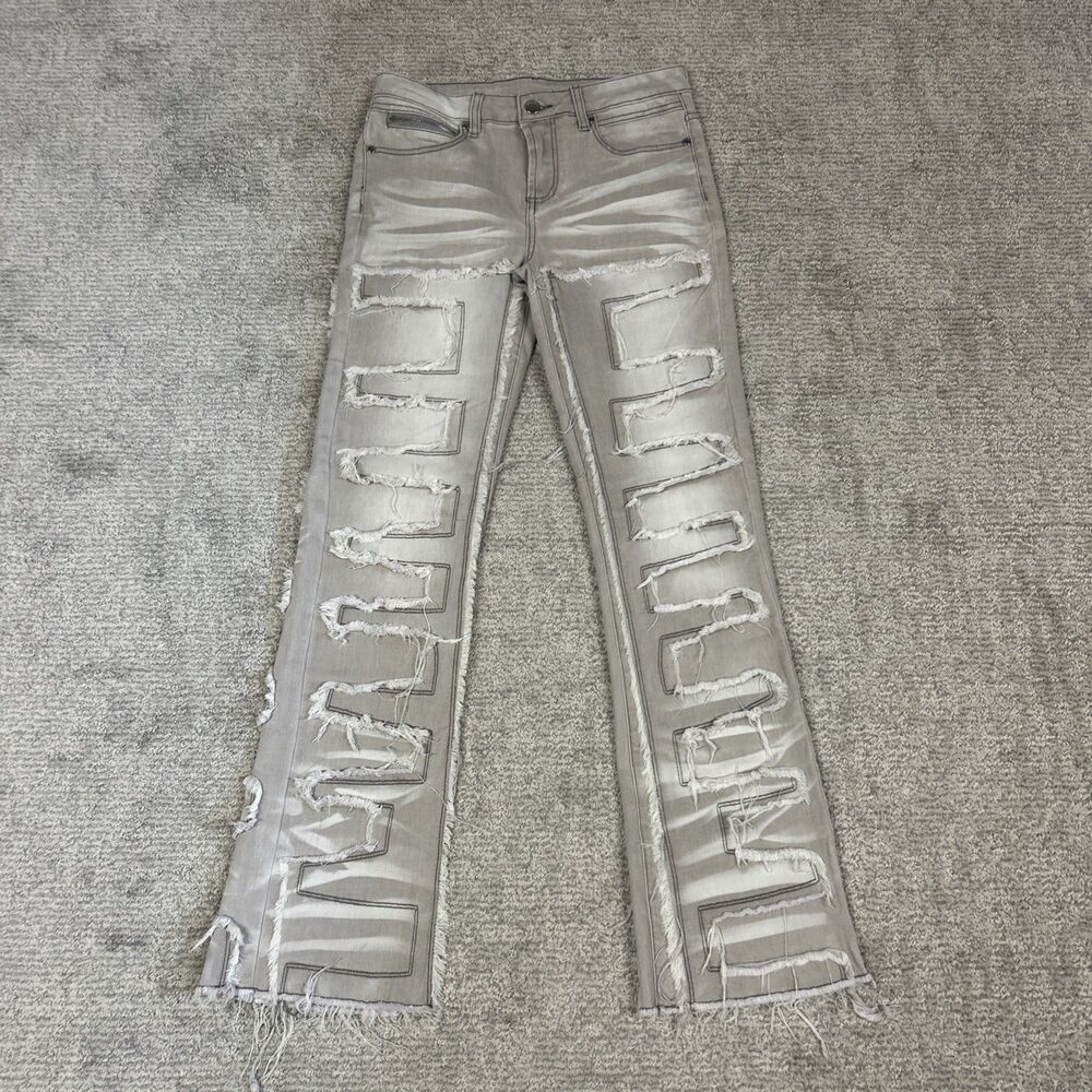 Rockstar Original Jeans Boys 14 Super Shake Stacked Flare Denim Light Gray